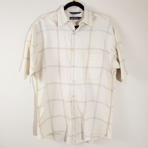 Nautica Men's Short Sleeve Button Cream Plaid M
